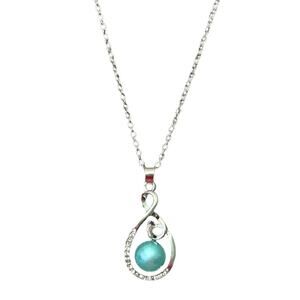 Blue Faux Tahitian Pearl Diamond Silver Necklace 20"